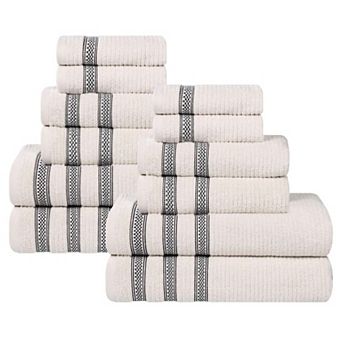 SUPERIOR 12 pc Zero Twist Cotton Ribbed Absorbent Towel Set