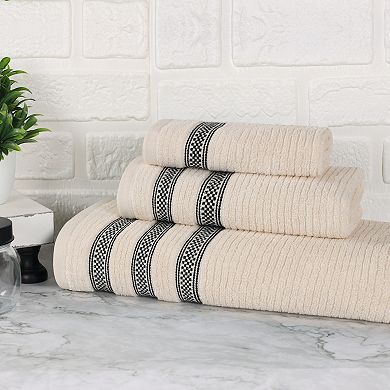 SUPERIOR 3-Piece Zero Twist Cotton Ribbed Geometric Border Absorbent Towel Set