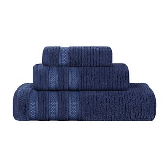 SUPERIOR 3 pc Zero Twist Cotton Ribbed Geometric Border Absorbent Towel Set