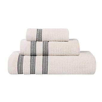 SUPERIOR 3 pc Zero Twist Cotton Ribbed Geometric Border Absorbent Towel Set