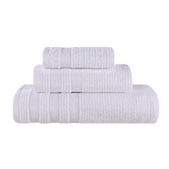 SUPERIOR 3 pc Zero Twist Cotton Ribbed Geometric Border Absorbent Towel Set
