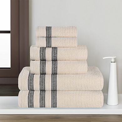 SUPERIOR 6-Piece Zero Twist Cotton Ribbed Geometric Border Absorbent Towel Set