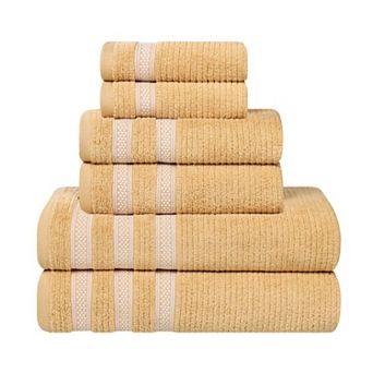 SUPERIOR 6 pc Zero Twist Cotton Ribbed Geometric Border Absorbent Towel Set