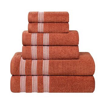 SUPERIOR 6 pc Zero Twist Cotton Ribbed Geometric Border Absorbent Towel Set