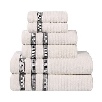 SUPERIOR 6 pc Zero Twist Cotton Ribbed Geometric Border Absorbent Towel Set