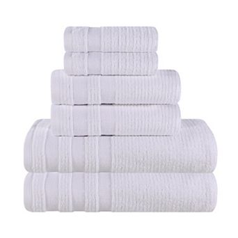 SUPERIOR 6 pc Zero Twist Cotton Ribbed Geometric Border Absorbent Towel Set