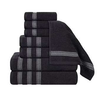 SUPERIOR Zero Twist Cotton Ribbed Geometric Border Absorbent 8 pc Towel Set