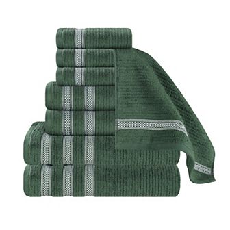 SUPERIOR Zero Twist Cotton Ribbed Geometric Border Absorbent 8 pc Towel Set