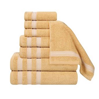 SUPERIOR Zero Twist Cotton Ribbed Geometric Border Absorbent 8 pc Towel Set
