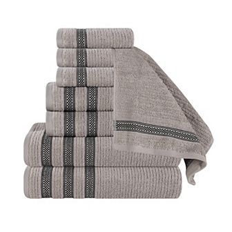 SUPERIOR Zero Twist Cotton Ribbed Geometric Border Absorbent 8 pc Towel Set