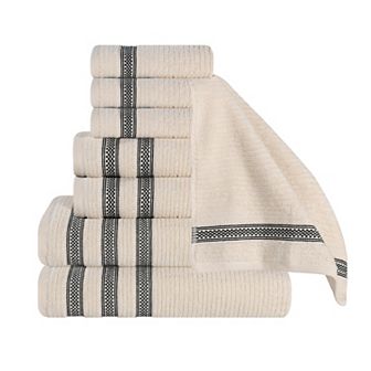 SUPERIOR Zero Twist Cotton Ribbed Geometric Border Absorbent 8 pc Towel Set
