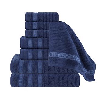 SUPERIOR Zero Twist Cotton Ribbed Geometric Border Absorbent 8 pc Towel Set