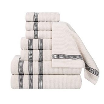 SUPERIOR Zero Twist Cotton Ribbed Geometric Border Absorbent 8 pc Towel Set