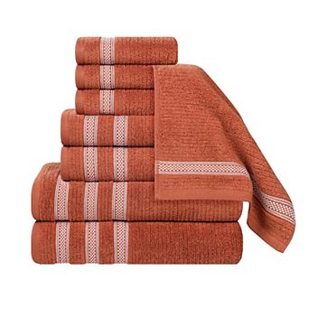 SUPERIOR Zero Twist Cotton Ribbed Geometric Border Absorbent 8 pc Towel Set