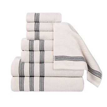 SUPERIOR Zero Twist Cotton Ribbed Geometric Border Absorbent 8 pc Towel Set