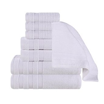 SUPERIOR Zero Twist Cotton Ribbed Geometric Border Absorbent 8 pc Towel Set