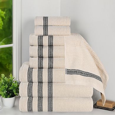 SUPERIOR Zero Twist Cotton Ribbed Geometric Border Absorbent 9-Piece Towel Set