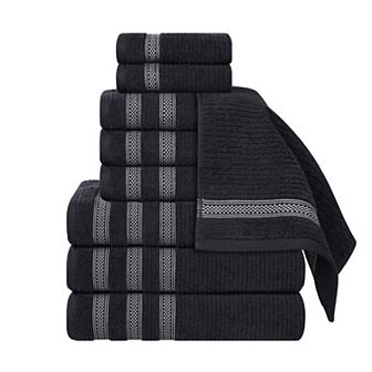 SUPERIOR Zero Twist Cotton Ribbed Geometric Border Absorbent 9 pc Towel Set