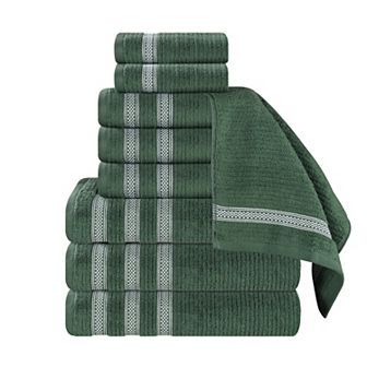SUPERIOR Zero Twist Cotton Ribbed Geometric Border Absorbent 9 pc Towel Set