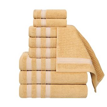 SUPERIOR Zero Twist Cotton Ribbed Geometric Border Absorbent 9 pc Towel Set