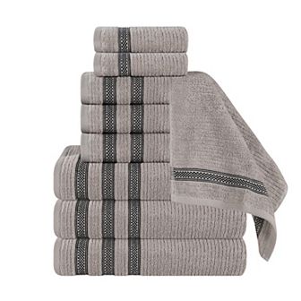 SUPERIOR Zero Twist Cotton Ribbed Geometric Border Absorbent 9 pc Towel Set