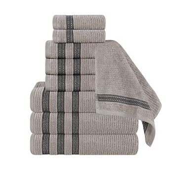 SUPERIOR Zero Twist Cotton Ribbed Geometric Border Absorbent 9 pc Towel Set