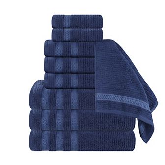SUPERIOR Zero Twist Cotton Ribbed Geometric Border Absorbent 9 pc Towel Set