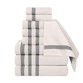 SUPERIOR Zero Twist Cotton Ribbed Geometric Border Absorbent 9 pc Towel Set