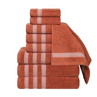 SUPERIOR Zero Twist Cotton Ribbed Geometric Border Absorbent 9 pc Towel Set