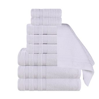 SUPERIOR Zero Twist Cotton Ribbed Geometric Border Absorbent 9 pc Towel Set