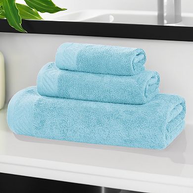 SUPERIOR 3-Piece Basketweave Egyptian Cotton Jacquard or Solid Towel Set