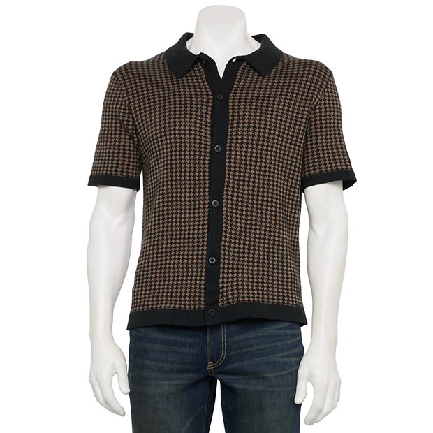 Men's Truth Short Sleeve Houndstooth Cardigan Sweater Polo