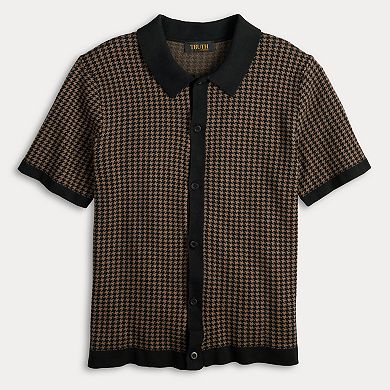 Men's Truth Short Sleeve Houndstooth Cardigan Sweater Polo