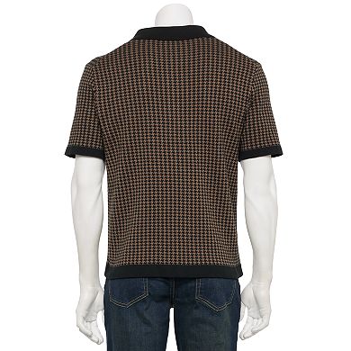 Men's Truth Short Sleeve Houndstooth Cardigan Sweater Polo
