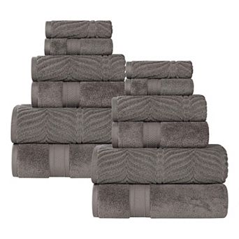 SUPERIOR 12 pc Zero Twist Cotton Absorbent Towel Set