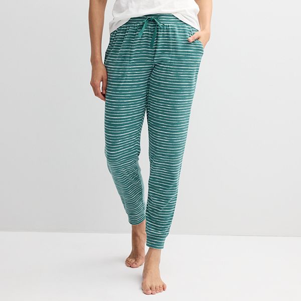 Women's Sonoma Goods For Life® Cuffed Rib Pajama Pants - Green Brushed Stripe (MEDIUM)