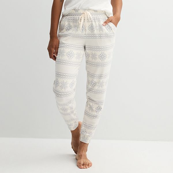 Women's Sonoma Goods For Life® Cuffed Rib Pajama Pants - Ivory Fair Isle (SMALL)