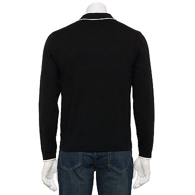 Men's For The Republic Long Sleeve Quarter Zip Contrast Tipped Polo