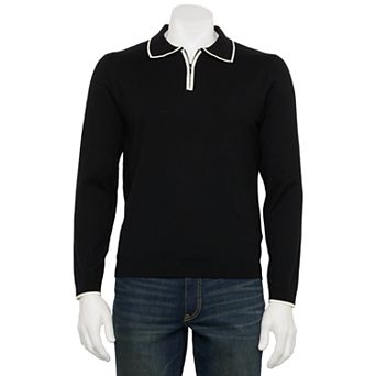 Men's For The Republic Long Sleeve Quarter Zip Contrast Tipped Polo
