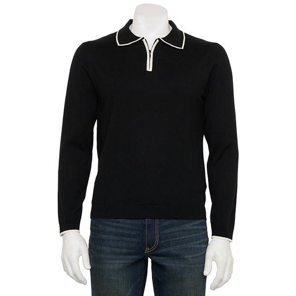 Men's For The Republic Long Sleeve Quarter Zip Contrast Tipped Polo