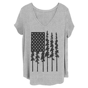 Juniors' Plus Size USA Trees Flag Graphic Tee