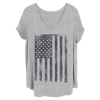 Juniors' Plus Size Distressed USA Flag Graphic Tee