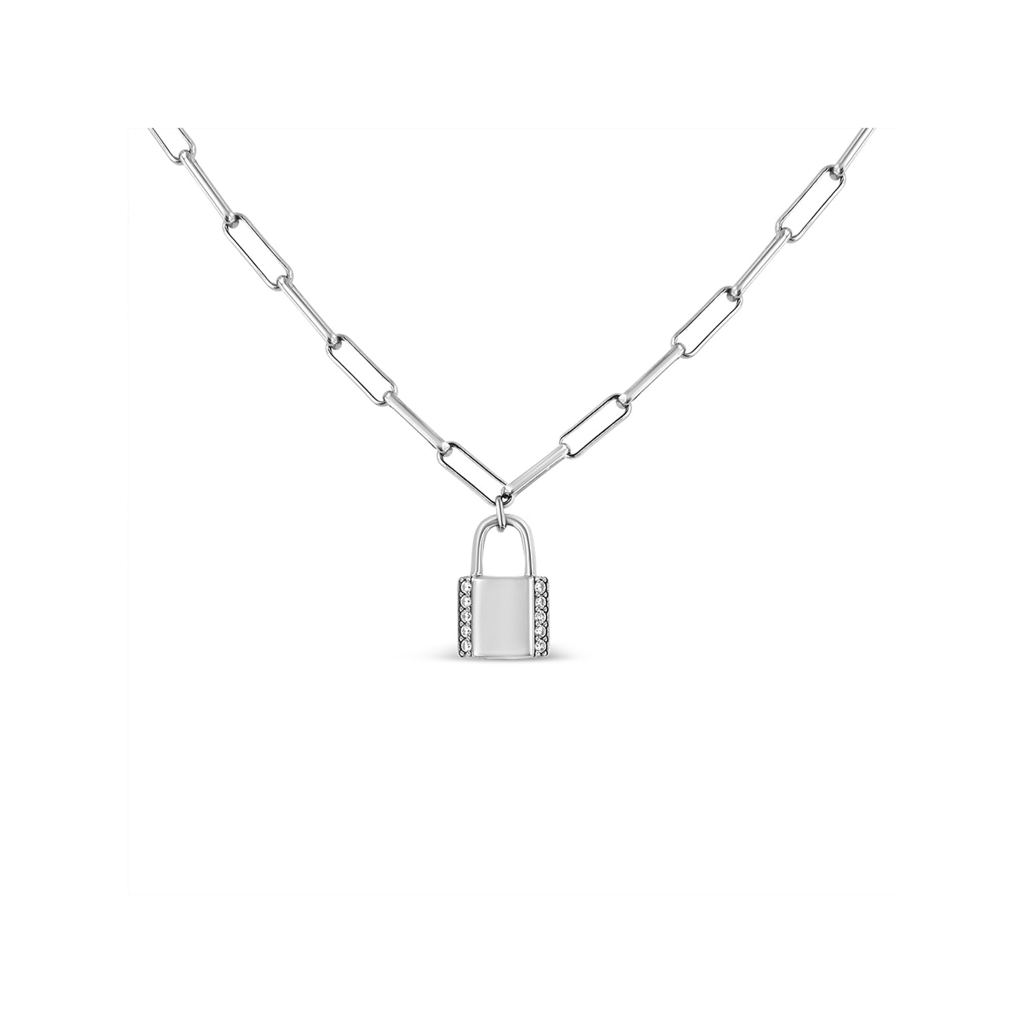 Haus of Brilliance Sterling Silver 1/10 Carat T.W. Diamond Lock Pendant Ne