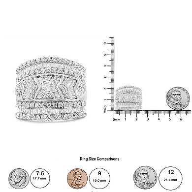 Haus of Brilliance Sterling Silver 2 Carat T.W. Diamond Edge Multi-Row Ring Band