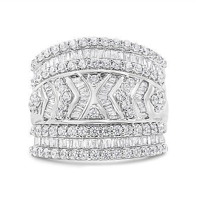 Haus of Brilliance Sterling Silver 2 Carat T.W. Diamond Edge Multi-Row Ring Band