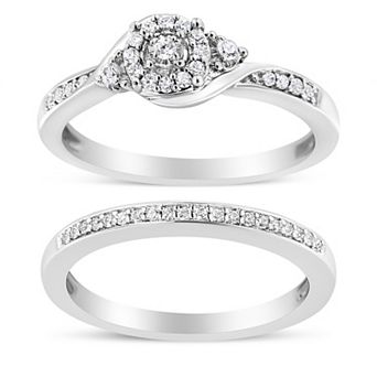 Haus of Brilliance Sterling Silver 1/4 Carat T.W. Diamond Halo & Swirl Engagement Ring & Wedding Band Set