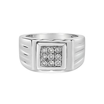 Haus of Brilliance Sterling Silver Diamond Accent 9 Stone Ridged Band Gentlemen's Fashion Ring