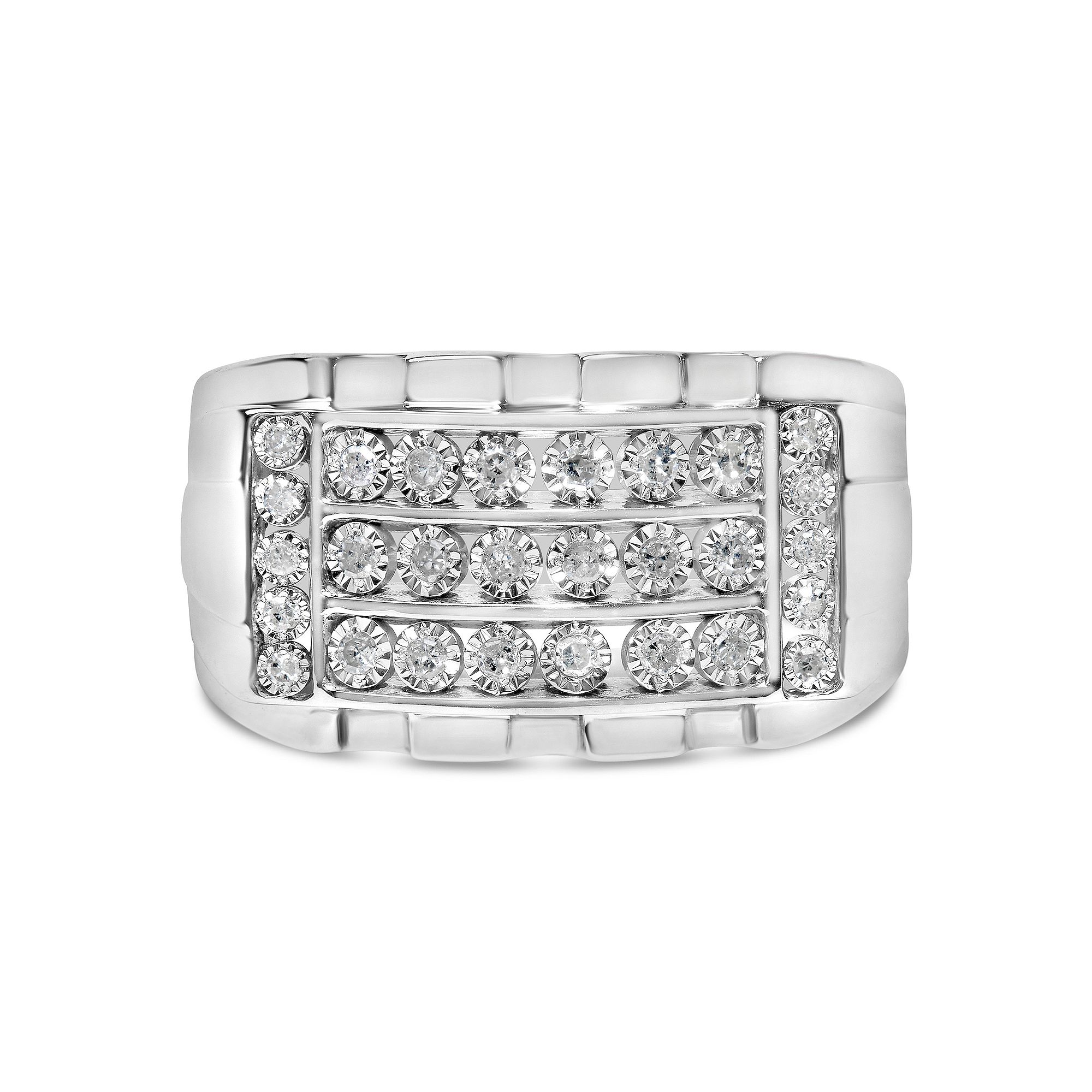 Haus of Brilliance Mens Sterling Silver 1/4 Carat T.W. Diamond Three Row C
