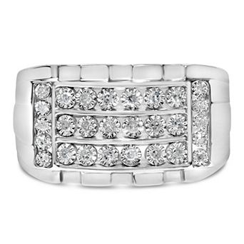 Haus of Brilliance Men's Sterling Silver 1/4 Carat T.W. Diamond Three Row Channel Ring