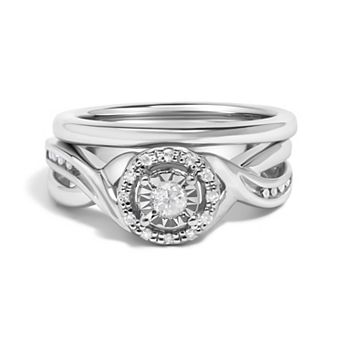 Haus of Brilliance Sterling Silver 1/8 Carat T.W. Diamond Engagement Ring & Wedding Band Set